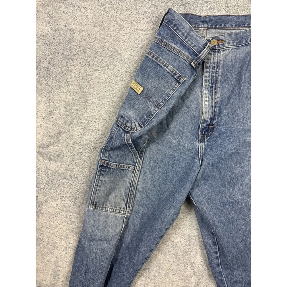 Wrangler Mens 42x32 Blue Carpenter Jeans Distressed Workwear Denim Faded